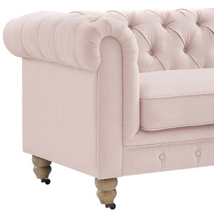HomeRoots 92" Pink Linen Chesterfield Sofa – Elegant Tufted Design with Durable Wood Frame for Timeless Style 543992