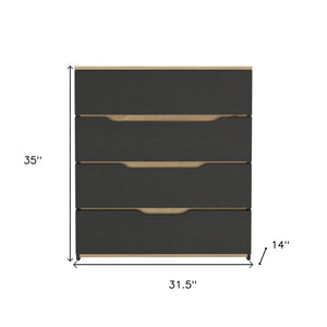 Homeroots 32" Natural And Black Four Drawer Dresser  Manufactured Wood 543993