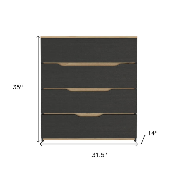 Homeroots 32" Natural And Black Four Drawer Dresser  Manufactured Wood 543993