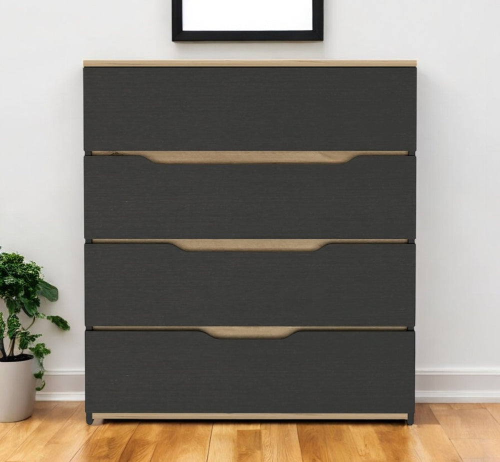 HomeRoots 32" Modern Natural and Black Four Drawer Dresser - Stylish Storage Solution for Any Bedroom Decor 543993