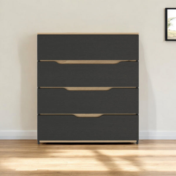 Homeroots 32" Natural And Black Four Drawer Dresser  Manufactured Wood 543993