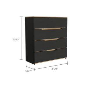 HomeRoots 32" Modern Natural and Black Four Drawer Dresser - Stylish Storage Solution for Any Bedroom Decor 543993