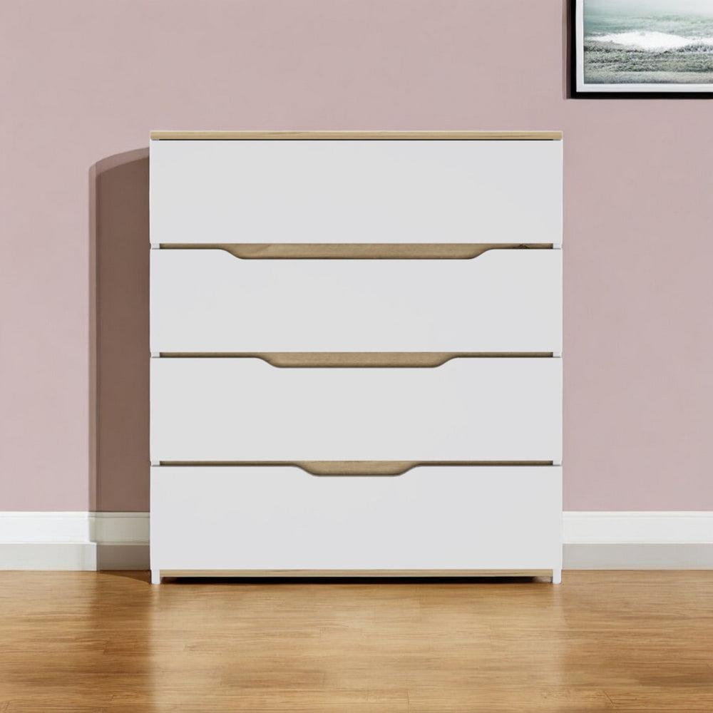 Homeroots 32" White And Natural Four Drawer Dresser  Manufactured Wood 543994