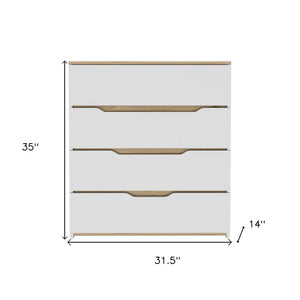 Homeroots 32" White And Natural Four Drawer Dresser  Manufactured Wood 543994