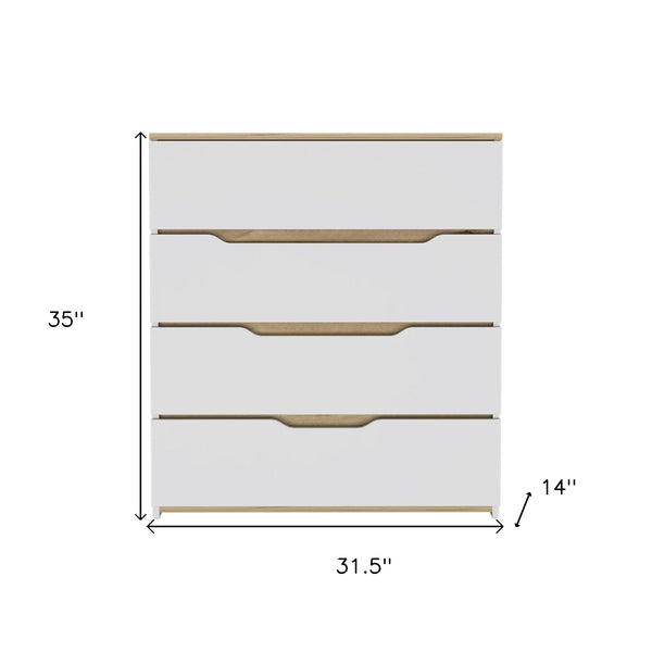 Homeroots 32" White And Natural Four Drawer Dresser  Manufactured Wood 543994