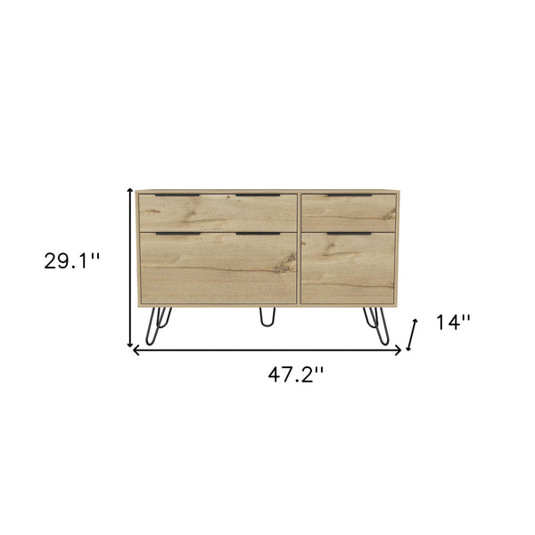 Homeroots 47" Natural Four Drawer Double Dresser  Manufactured Wood 543995