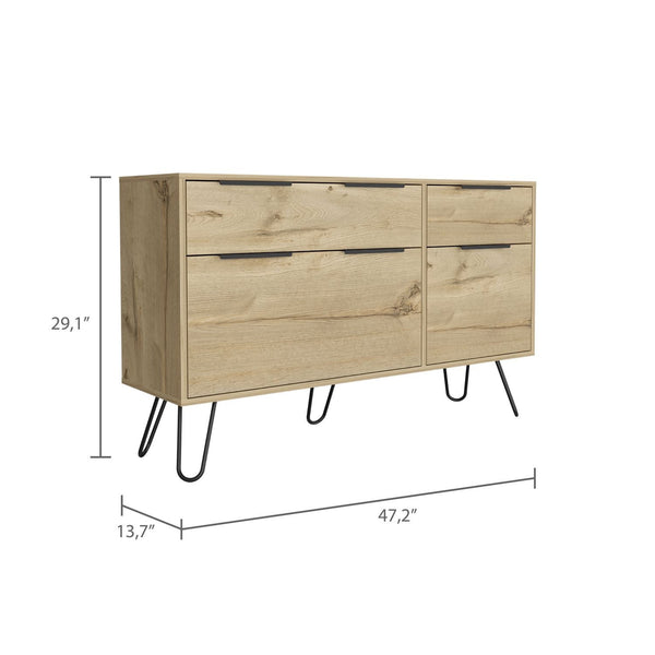 Homeroots 47" Natural Four Drawer Double Dresser  Manufactured Wood 543995