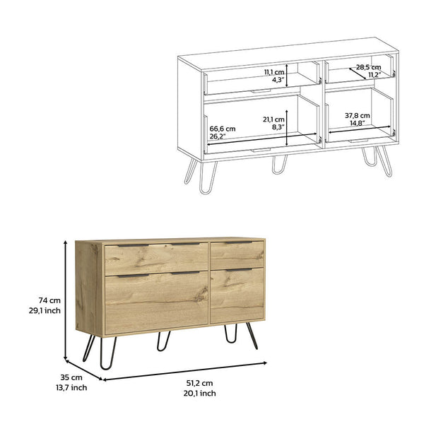 Homeroots 47" Natural Four Drawer Double Dresser  Manufactured Wood 543995