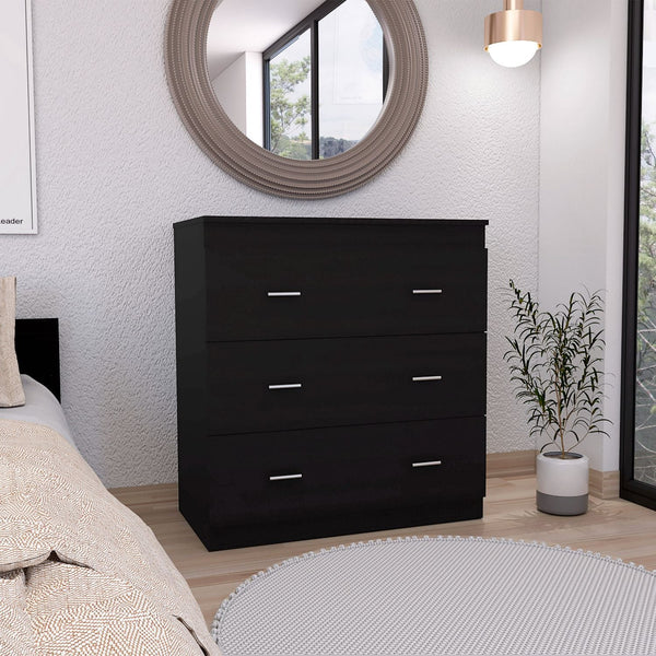 Homeroots 32" Black Three Drawer Dresser  Manufactured Wood 543996