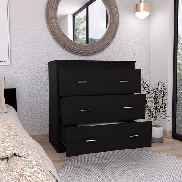 Homeroots 32" Black Three Drawer Dresser  Manufactured Wood 543996