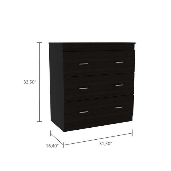 Homeroots 32" Black Three Drawer Dresser  Manufactured Wood 543996