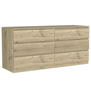 Homeroots 61" Natural Six Drawer Double Dresser  Manufactured Wood 543997
