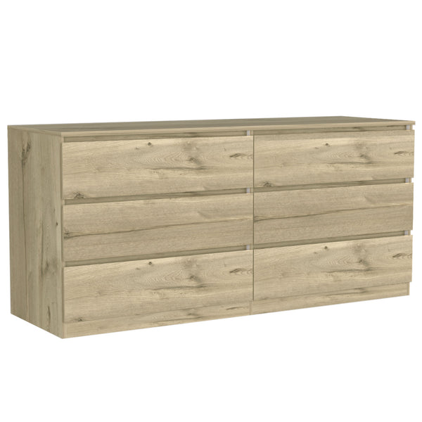 Homeroots 61" Natural Six Drawer Double Dresser  Manufactured Wood 543997