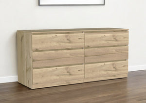 Homeroots 61" Natural Six Drawer Double Dresser  Manufactured Wood 543997