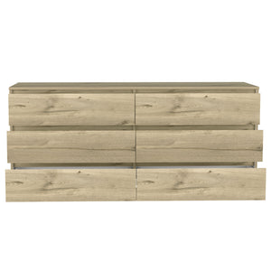 Homeroots 61" Natural Six Drawer Double Dresser  Manufactured Wood 543997