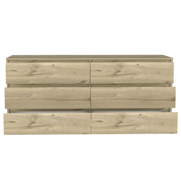 Homeroots 61" Natural Six Drawer Double Dresser  Manufactured Wood 543997