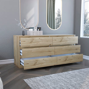 Homeroots 61" Natural Six Drawer Double Dresser  Manufactured Wood 543997
