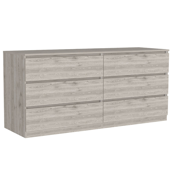 Homeroots 61" Light Gray Six Drawer Double Dresser  Manufactured Wood 543998