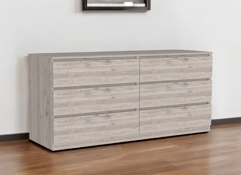 Homeroots 61" Light Gray Six Drawer Double Dresser  Manufactured Wood 543998