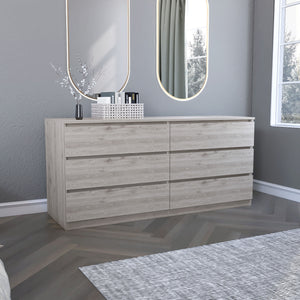 Homeroots 61" Light Gray Six Drawer Double Dresser  Manufactured Wood 543998