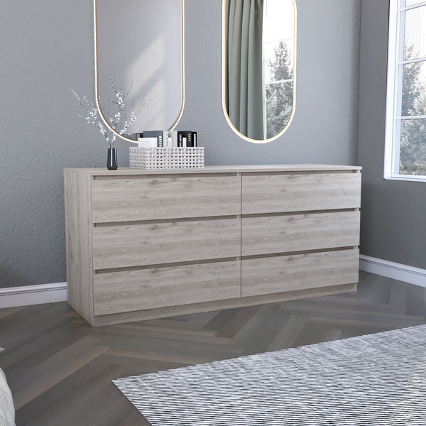 Homeroots 61" Light Gray Six Drawer Double Dresser  Manufactured Wood 543998