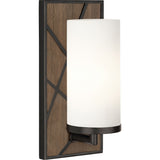 Robert Abbey Michael Berman Bond Wall Sconce Smoked Walnut Wood Finish with Deep Patina Bronze Accents Frosted Cased White Glass Shade