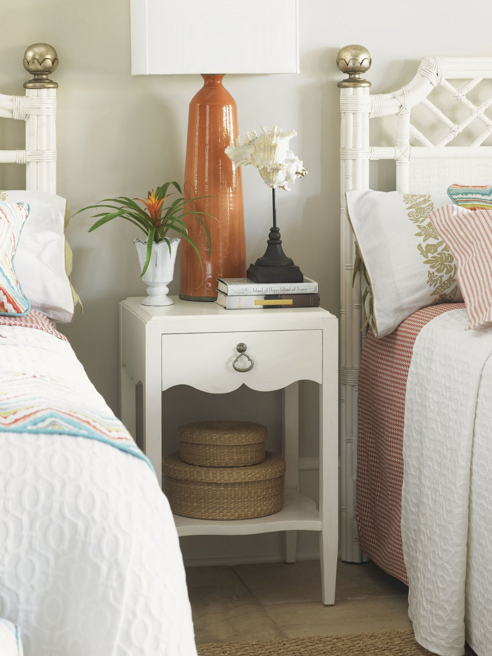 Lexington Tommy Bahama Home Water Street Bedside Table - Elegant Island-inspired Design With Quatrefoil Accents And Storage Shelf Somers Isle  543-622