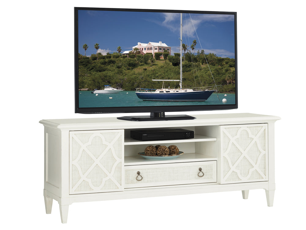 Lexington Tommy Bahama Home Wharf Street Media Console - Elegant Quatrefoil Design With Raffia Accents For Island-inspired Living Somers Isle  543-907