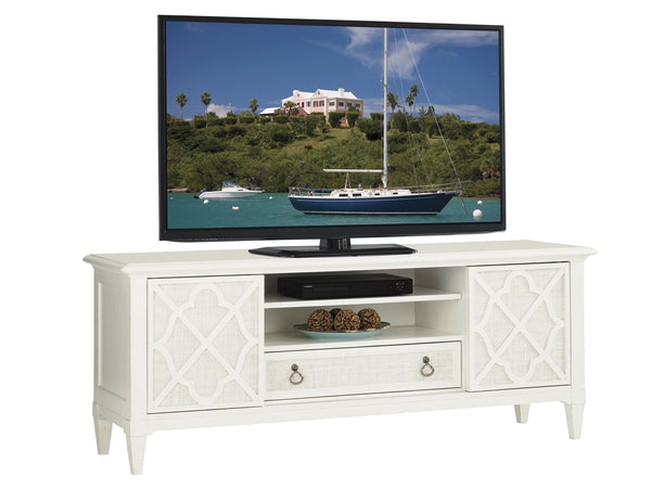 Lexington Tommy Bahama Home Wharf Street Media Console - Elegant Quatrefoil Design With Raffia Accents For Island-inspired Living Somers Isle  543-907