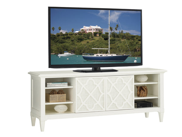 Lexington Tommy Bahama Home Wharf Street Media Console - Elegant Quatrefoil Design With Raffia Accents For Island-inspired Living Somers Isle  543-907