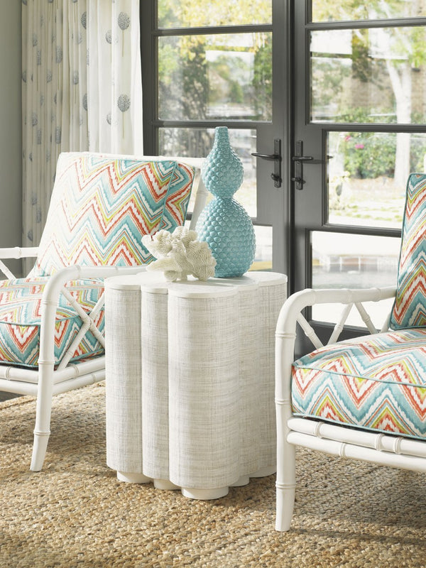 Lexington Tommy Bahama Home Spar Chairside Table – Elegant Quatrefoil Design With Woven Raffia For Stylish Island Living Somers Isle  543-954