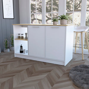 English Elm Mercury Kitchen Island with 59" Spacious Countertop, Dual Cabinets, Open Shelves & Modern Finishes B128S00038
