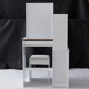 English Elm 29.2" Elegant Space-Saving Vanity Set With Cushioned Stool, Sliding Mirror & High-Capacity Storage W936P226029