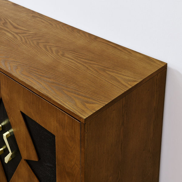 English Elm 60" Mid Century Sideboard Buffet Cabinet with Fluted Diamond Front, Adjustable Shelves, Walnut Finish, TV Media Console (60"W) W1801P288502