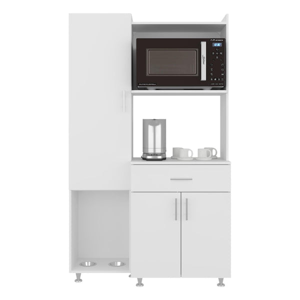 English Elm White Three Door Kitchen Storage Cabinet with Microwave Shelf Drawer and Pantry Space B062P483740