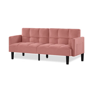 English Elm Velvet Convertible Futon Sofa Bed with Adjustable Back, Plush 9" Cushion, Eucalyptus Frame for Apartments Pink W1413P332830