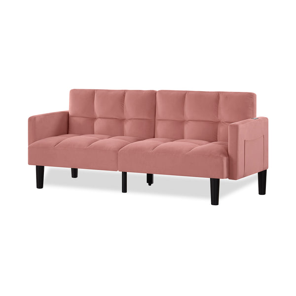 English Elm Velvet Convertible Futon Sofa Bed with Adjustable Back, Plush 9" Cushion, Eucalyptus Frame for Apartments Pink W1413P332830