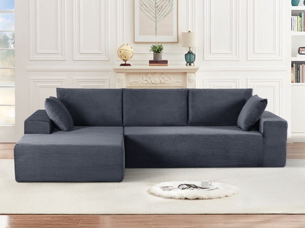 English Elm Cozyform Convertible Sectional Sofa In Dark Gray Corduroy, No Assembly Modern Couch For Any Space B2735P359711