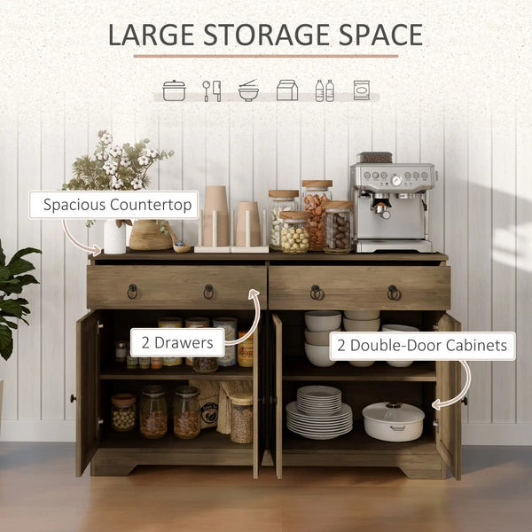 English Elm Kitchen Farmhouse Buffet Cabinet with Sliding Barn Doors Drawers and Adjustable Shelving T3971P397472