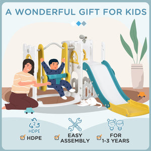 English Elm Qaba 6 in 1 Toddler Playset with Slide Swing Climber Basketball Hoop Telescope W2225P217349
