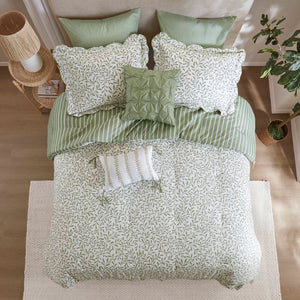 English Elm 5-piece King Comforter Set Soft Microfiber Printed Bedding with Coordinated Shams and Pillows Sage Green B035P482937