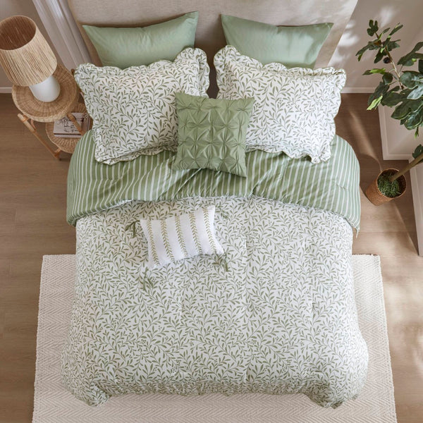 English Elm 5-piece King Comforter Set Soft Microfiber Printed Bedding with Coordinated Shams and Pillows Sage Green B035P482937