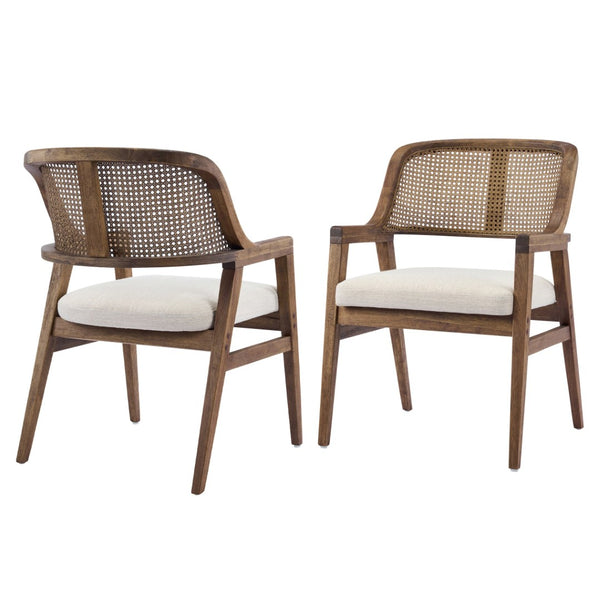 English Elm Mid-century Modern Dining Chairs Set of 2 Rattan Cane Back Rubberwood Upholstered Beige,Walnut N768P411344W