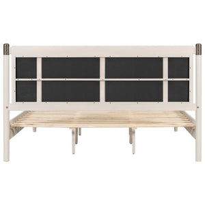 English Elm Solid Pine King Platform Bed with Upholstered Headboard and Industrial Metal Accents Grey,Light Grey N770PK361419E