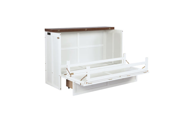 English Elm Murphy Cabinet Bed Full Pine Frame Built in Charging Station Drawer Studio Guest Room W504S00192