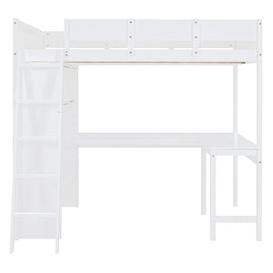 English Elm Full Size Loft Bed with Built-in Desk and Shelving for Kids or Teen Bedrooms LT000802AAK