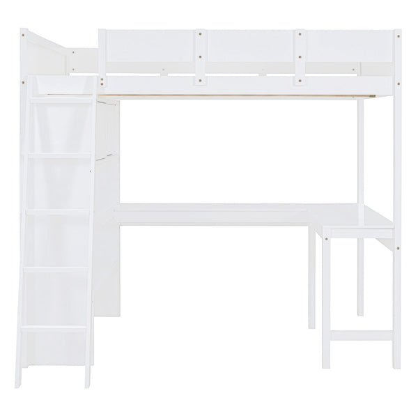 English Elm Full Size Loft Bed with Built-in Desk and Shelving for Kids or Teen Bedrooms LT000802AAK