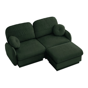 English Elm Chenille Cloud Modular Loveseat with Deep Foam Cushions Quilted Back and Ottoman Green W714S01766