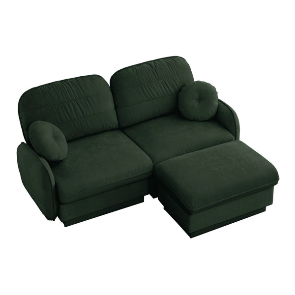 English Elm Chenille Cloud Modular Loveseat with Deep Foam Cushions Quilted Back and Ottoman Green W714S01766