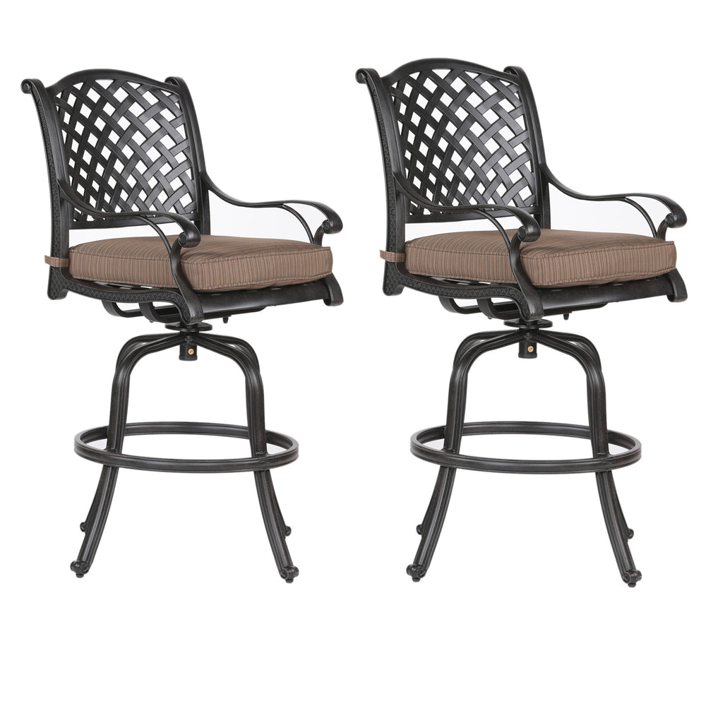 English Elm Cast Aluminum Counter Stool Set Of 2 With Cushions, Swivel Seats For Stylish Outdoor Living B010P278343